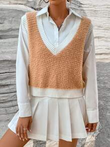 SHEIN Unity Contrast Trim Sweater Vest Without Blouse - Multicolor - View 1