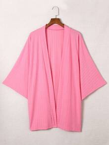 Astylish tay cánh Mở Mặt trước Chất rắn áo - Hồng - Xem 5