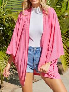 Astylish tay cánh Mở Mặt trước Chất rắn áo - Hồng - Xem 1