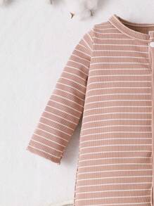 Bebé niña 3 piezas Mameluco homewear de rayas con botón delantero de pie
