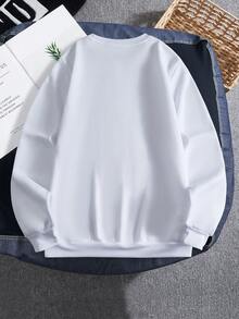 Men Plus Letter Graphic Thermal Lined Sweatshirt - White - View 2