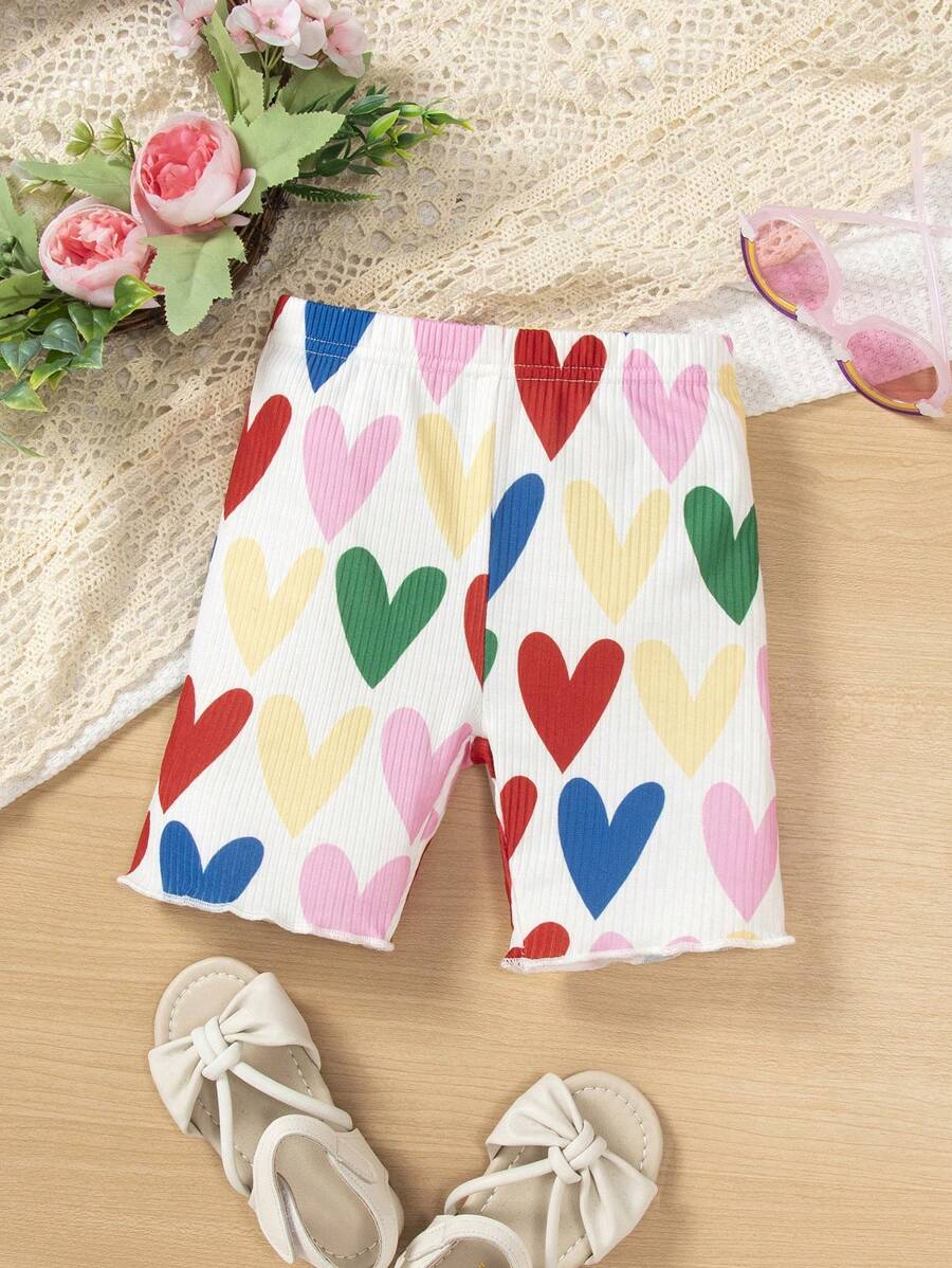 SHEIN Toddler Girls Heart Print Shorts - Multicolor - View 1