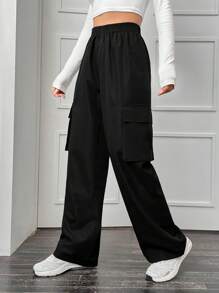 SHEIN EZwear Flap Pocket Side Cargo Pants