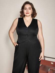BizChic Plus Button Front Vest Blazer & Pants