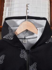 SHEIN 女大童吊帶上衣&蝴蝶圖案衛褲&短款連帽衫 - 黑色 - 查看 4