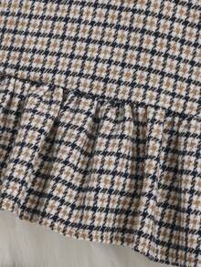 SHEIN Đứa bé gái Cổ diềm tay áo lá sen Áo & In Houndstooth Xù Hoa Sen Đầm Pinafore - Nhiều màu - Xem 4