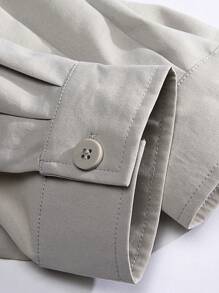 Nam Slogan Đã vá Túi có nắp Thả vai Áo sơ mi - Màu Xám nhạt - Xem 5