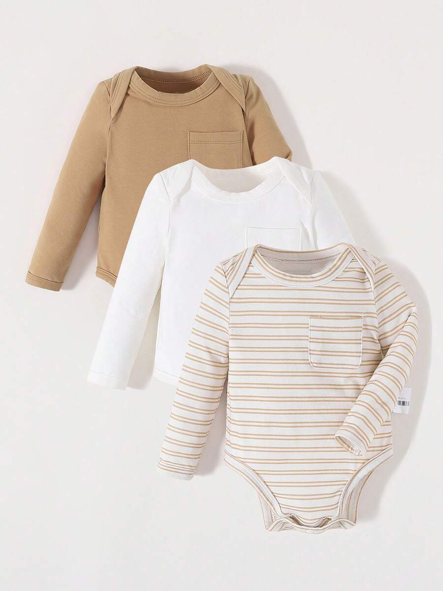 SHEIN Bé trai sơ sinh 3pcs In sọc Áo liền quần chặt - Nhiều màu - Xem 1