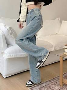 Washed Wide Leg Jeans - Light Wash - View 5