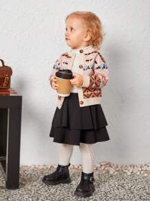 SHEIN Baby Girl Geo Pattern Button Front Cardigan - Multicolor - View 4