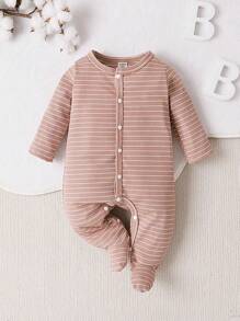 Bebé niña 3 piezas Mameluco homewear de rayas con botón delantero de pie