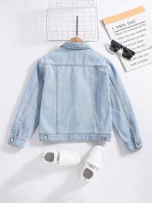 男大童翻蓋口袋牛仔夾克 - 淺色水洗藍 - 查看 2