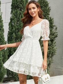 Đầm Xù phân lớp Trọn gói Dây kéo màu trơn Thanh lịch - trắng - Xem 6