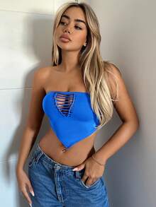 SHEIN ICON Cắt ra Bandana Hem Ống ngọn - Màu xanh lam - Xem 3