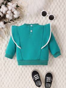 Baby Girl Letter Graphic Contrast Binding Ruffle Trim Sweatshirt - Green - View 2
