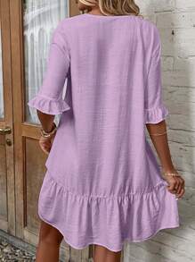 SHEIN LUNE 喇叭袖荷葉邊和服罩衫 - 紫丁香色 - 查看 2