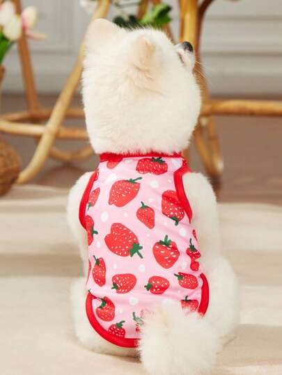 Queen Aubergine Artist Girlcore Cute Pet Kawaii Vest With Strawberry Pink Print For Holiday, Valentine's Day