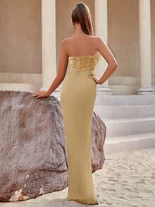 Tương phản Sequin Tách đùi Ống Đầm Party - Rượu sâm banh - Xem 2