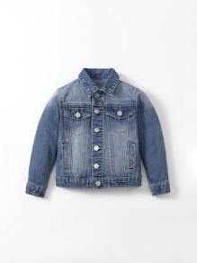 Chàng trai trẻ Chi tiết về Flap Áo khoác denim - Rửa trung bình - Xem 1