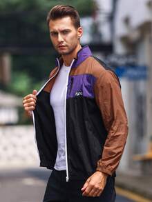Coreblaze Men Letter Graphic Colorblock Zip Up Sports Jacket - Multicolor - View 7