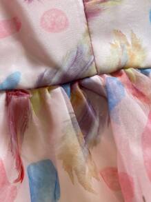 SHEIN MOD Feather Print Puff Sleeve Dress - Multicolor - View 4