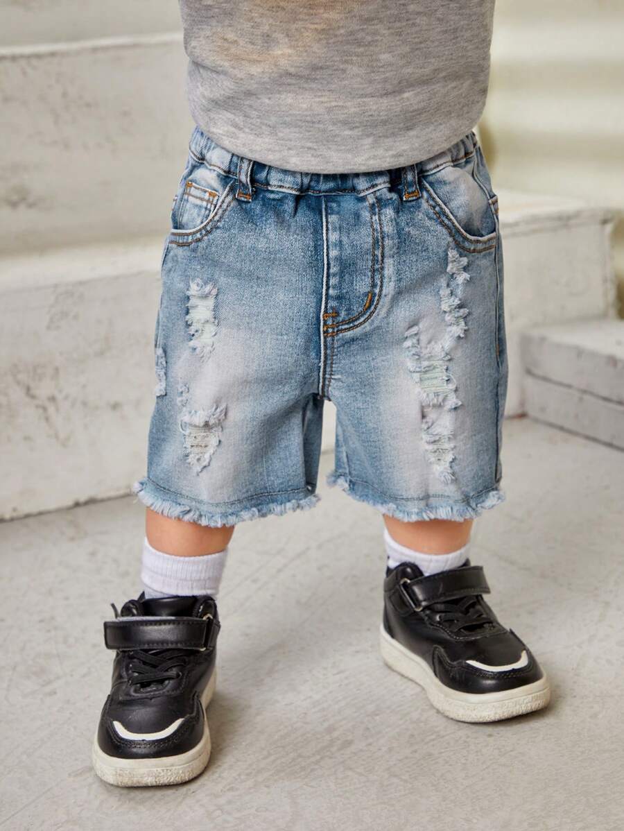Baby Girl Ripped Raw Hem Jeans - Light Wash - View 1