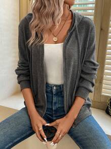 SHEIN LUNE Sport Game Day Tracksuit Women Athleisure Hooded Zipper Front Sweatshirt, Black White Striped Comfortable Casual Sports Tracksuit,Long Sleeve Tops Graduation,Back To School Outfits,Graduation,Teacher Outfits For Women,Back To School In Fall/Winter - Dark Grey - View 5