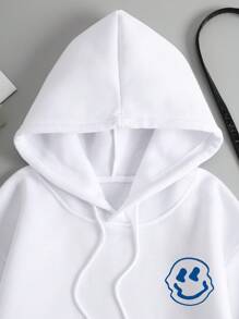 SHEIN EZwear Capucha térmica con estampado de slogan & floral con bolsillo de canguro con cordón - Blanco - Ver 6