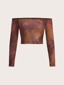 SHEIN ICON Hippie Off Shoulder Crop Top - Multicolor - View 6