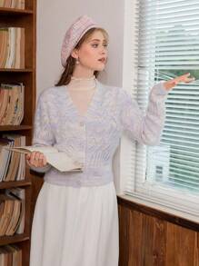 SHEIN MOD Space Dye Button Front Cardigan - Multicolor - View 4