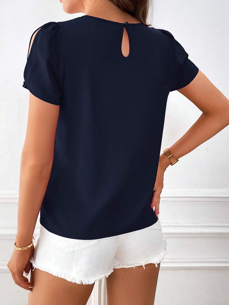 Keyhole Neckline Split Sleeve Blouse,Casual