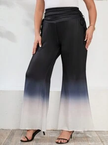 EMERY ROSE Hơn Bóng Bên dây rút Quần ống loe - Đen và trắng - Xem 4