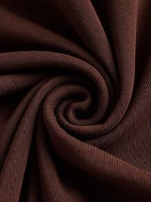 SHEIN BASICS Talla grande Camiseta de cuello cuadrado tejido de canalé - Marrón Chocolate - Ver 3