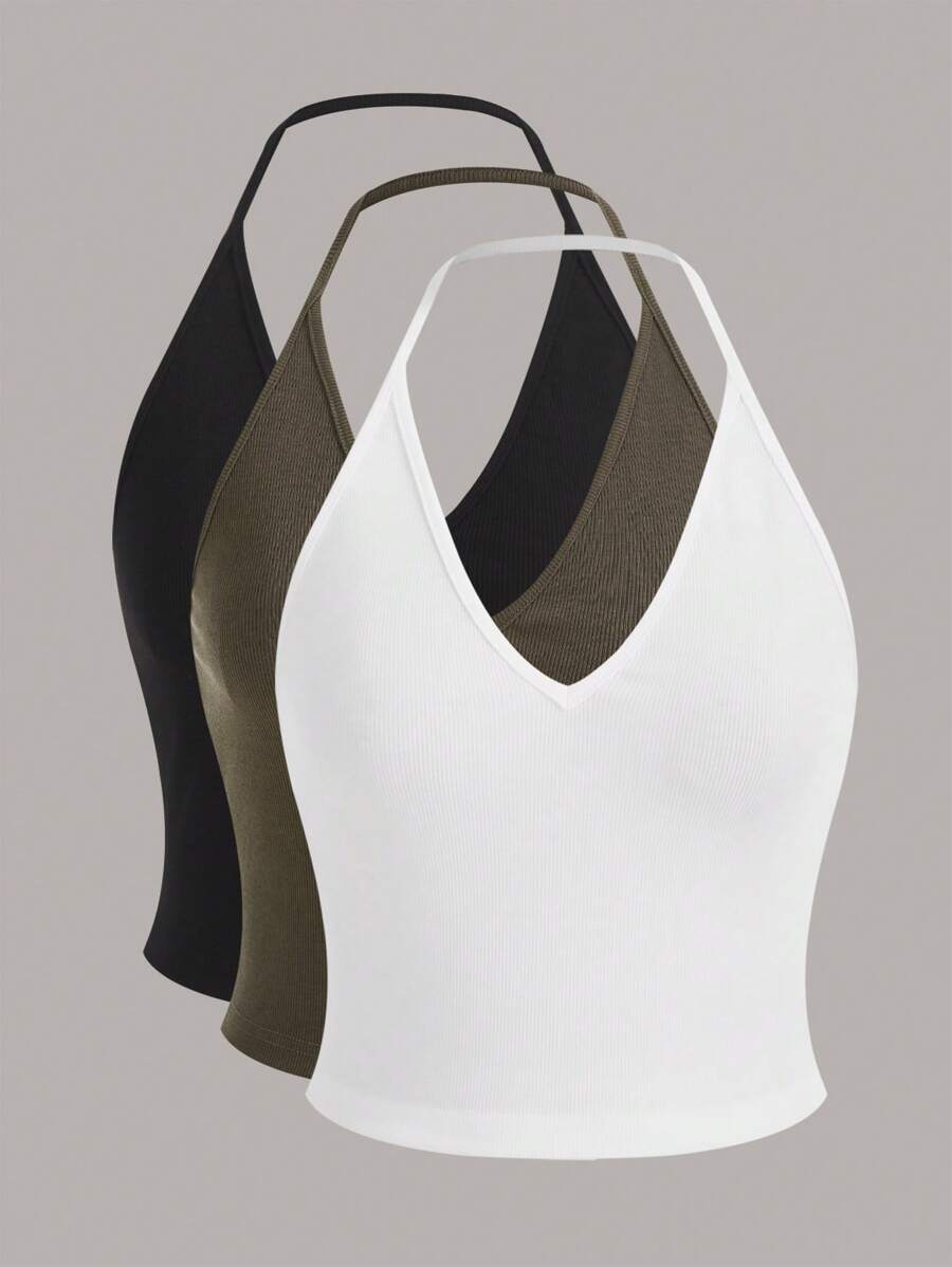 SHEIN EZwear 3pcs Chất rắn Áo hai dây - Nhiều màu - Xem 1