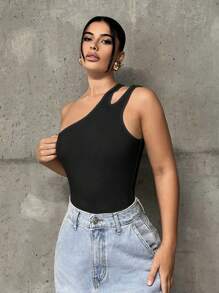 SHEIN ICON Body de un hombro de espalda abierta con abertura tejido de canalé