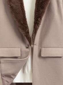 SHEIN Tween Boy Flap Detail Shawl Collar Overcoat - Mocha Brown - View 5