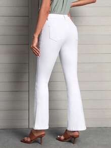 SHEIN EZwear Solid Ripped Flare Leg Jeans - White - View 2