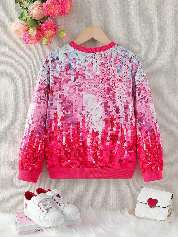 SHEIN 女大童亮片效果運動衫 - 玫紅色 - 查看 2
