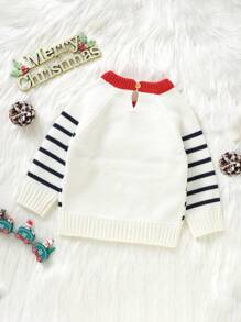Baby Boy Striped & Christmas Santa Pattern Raglan Sleeve Sweater for Christmas - White - View 2