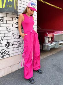 Muchica 素色背心上衣&腰部抽繩工裝褲