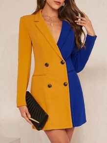 SHEIN Clasi 雙色雙排釦西裝洋裝 - 彩色 - 查看 4