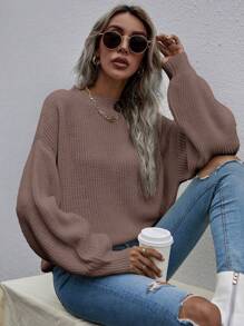 SHEIN Frenchy Chất rắn Thả vai Đồ đan Ribbed Áo len - màu nâu - Xem 1