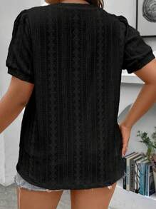 Celure Hơn Đường viền lỗ khóa Ống tay áo Áo thun - màu đen - Xem 2