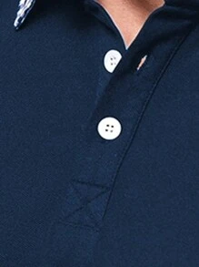 Manfinity Homme 男士撞色格子领 Polo 衫，男士海军蓝色 Polo 衫，男士深蓝色 Polo 衫，男士海军蓝色衬衫 - 藏蓝色 - 查看 4