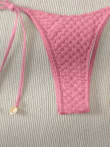 SHEIN Swim 夏季沙灘風吊帶三角領綁帶比基尼套裝 - 粉色 - 查看 4