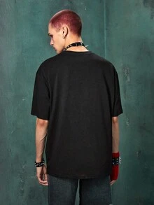 ROMWE MEN IT Chapter Two | ROMWE 男士字母圖案落肩T恤 - 黑色 - 查看 3