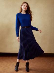 MOTF PREMIUM PLEATED KNIT MIDI SKIRT WITHOUT BELT