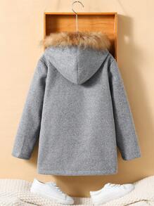 SHEIN Tween Boy 毛绒装饰连帽保暖内衬大衣 - 淺灰色 - 查看 2