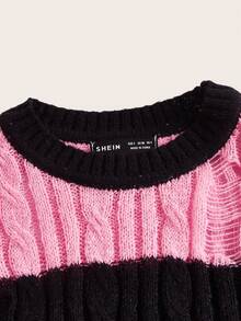 SHEIN EZwear 撞色破洞短款毛衣 - 彩色 - 查看 3
