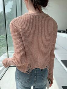 DAZY Solid Button Front Cardigan - Pink - View 2